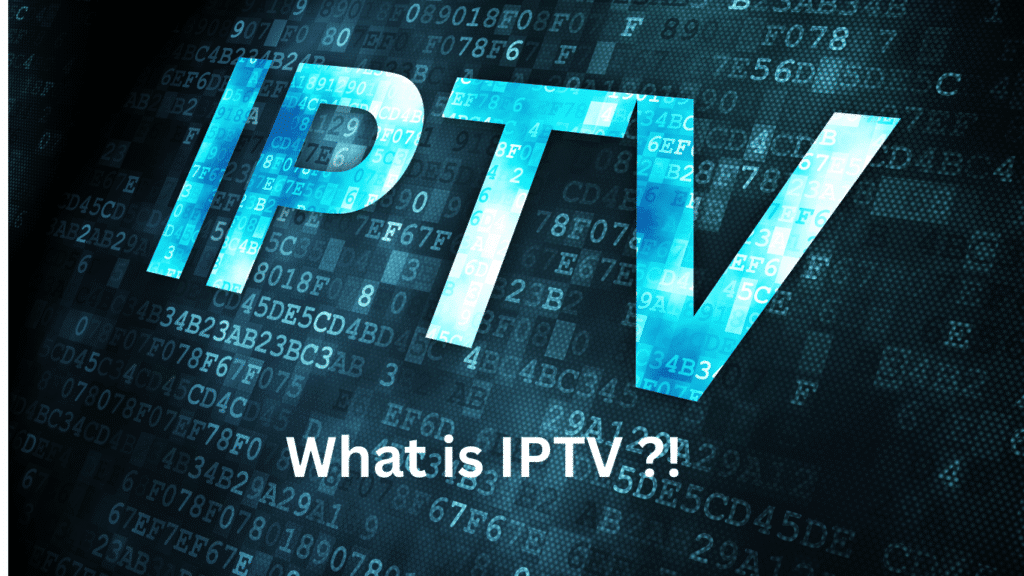 What is IPTV infographic explaining internet-based television streaming with icons for live TV, movies, and on-demand content