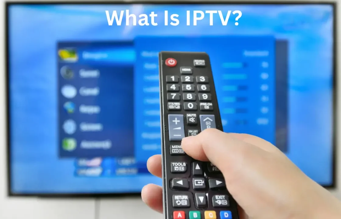 Smart TV screen displaying "What is IPTV?" — representing internet-based television