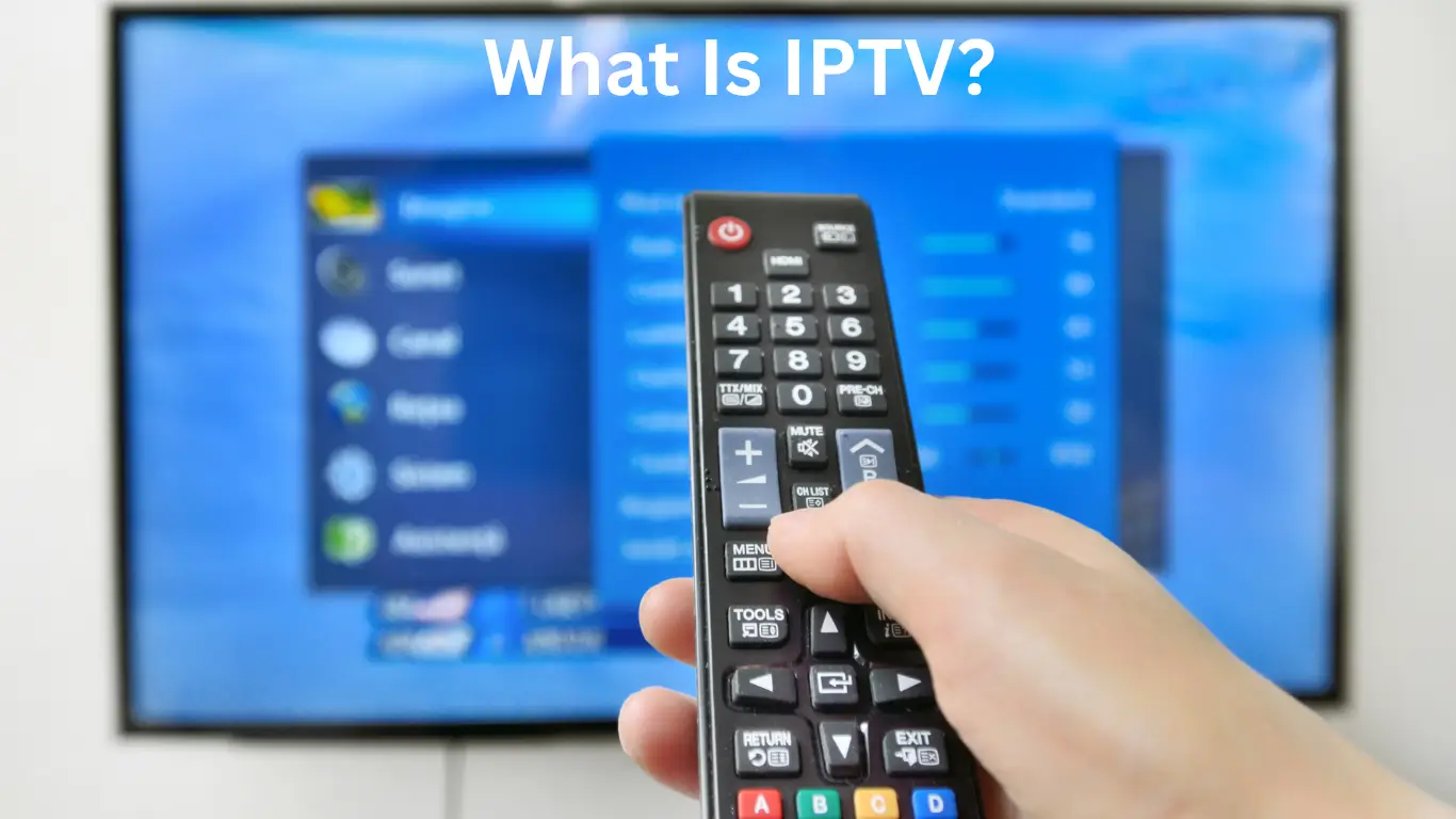 Smart TV screen displaying "What is IPTV?" — representing internet-based television